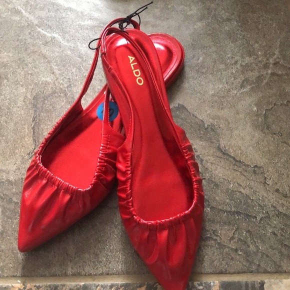 Aldo red patent ruched front slingback pointy toe flats size 10 brand new - Picture 4 of 12